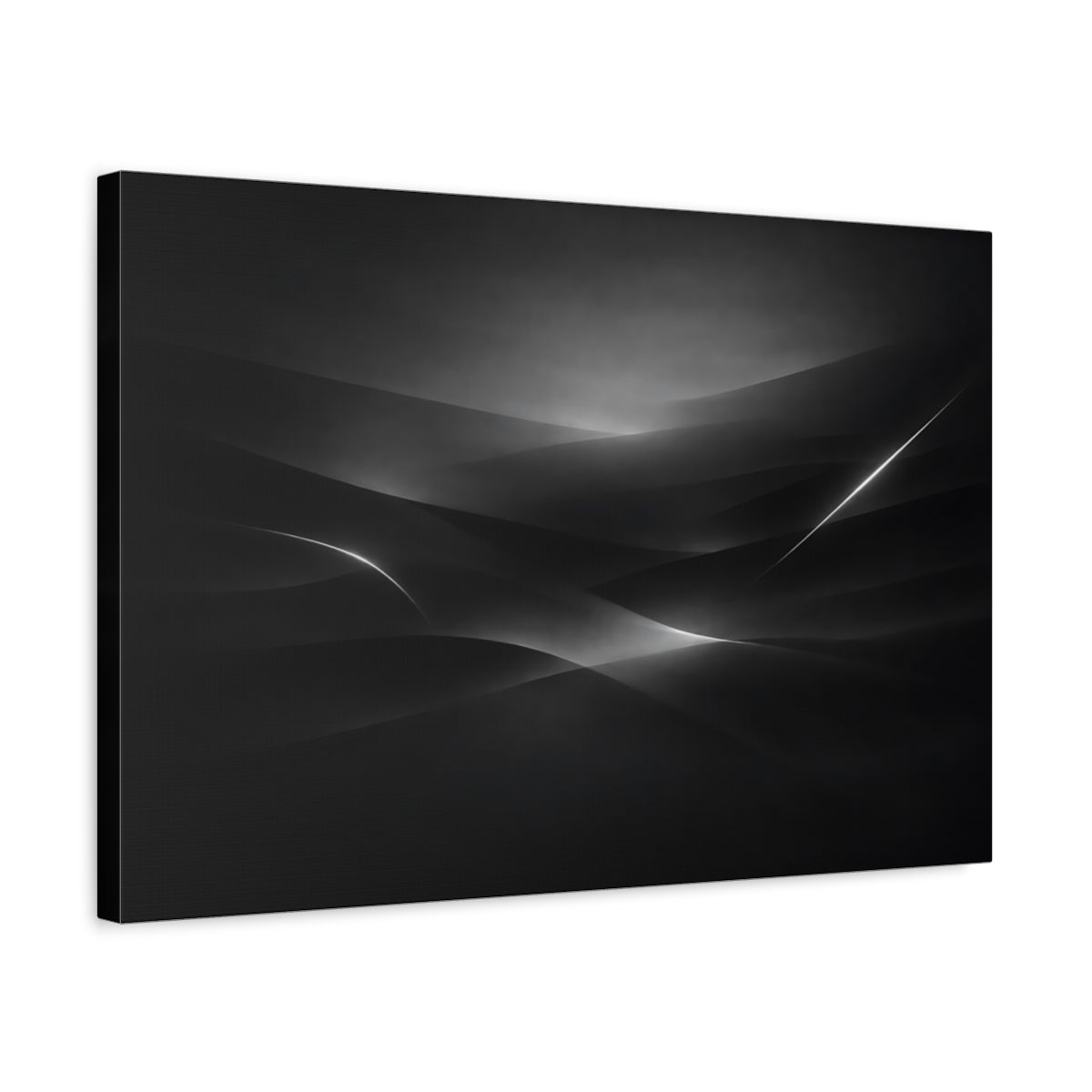 Side Mockup 3. Abstract Abstract Curves Black And White shown as stretched canvas wall art