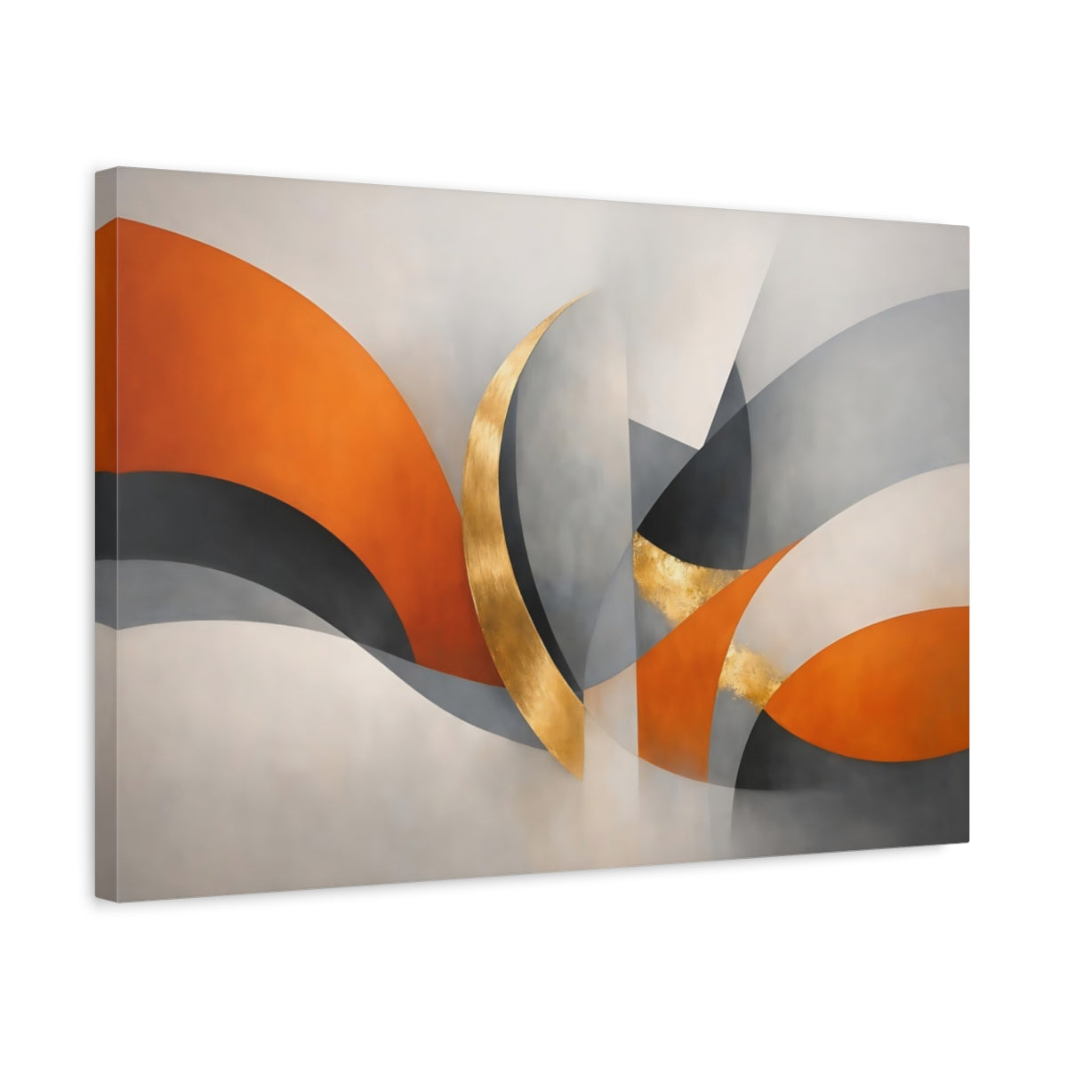 Side Mockup 3. Abstract Abstract Curves Orange Grey Gold Abstract shown as stretched canvas wall art