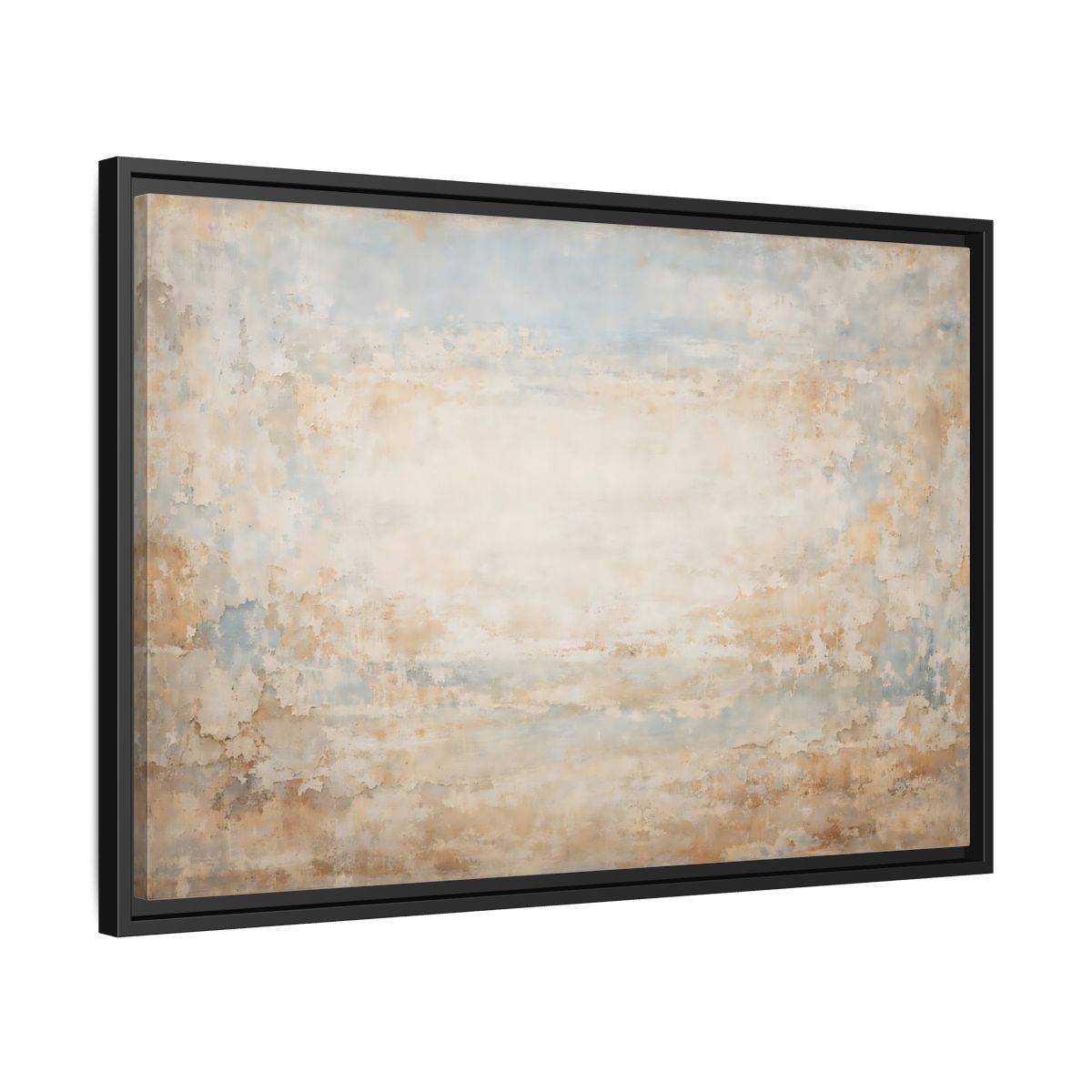 Side Mockup 14. Abstract Distressed Texture Distressed Beige Blue shown as stretched canvas wall art