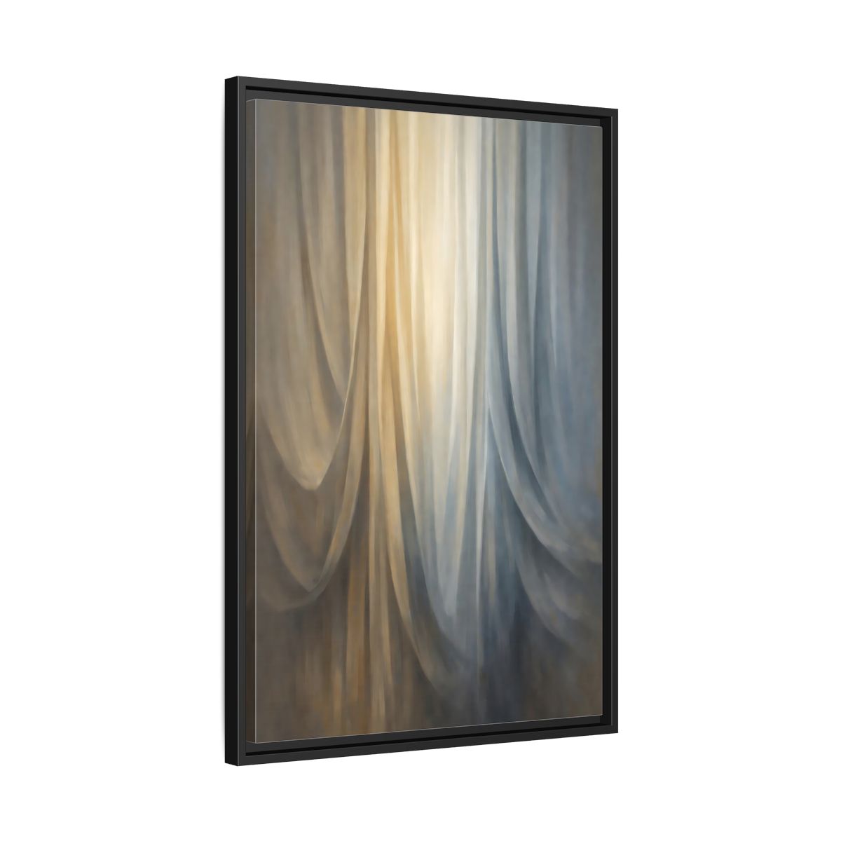 Side Mockup 14. Abstract Drapery Gold And Blue shown as stretched canvas wall art