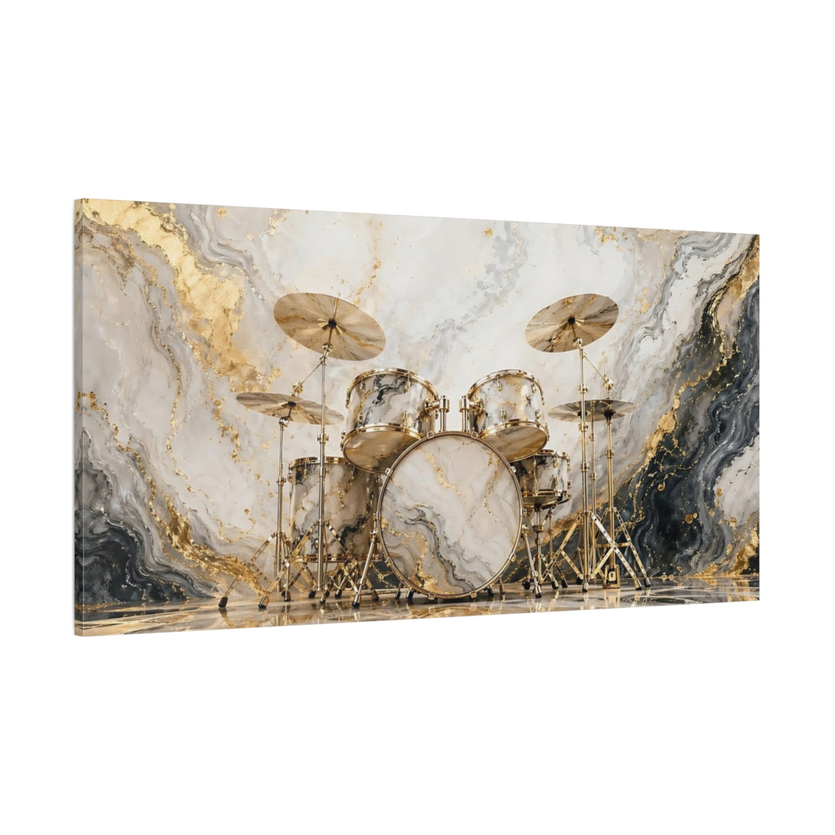 Side Mockup 2. Abstract Drum Set Gold Marble Drums shown as stretched canvas wall art