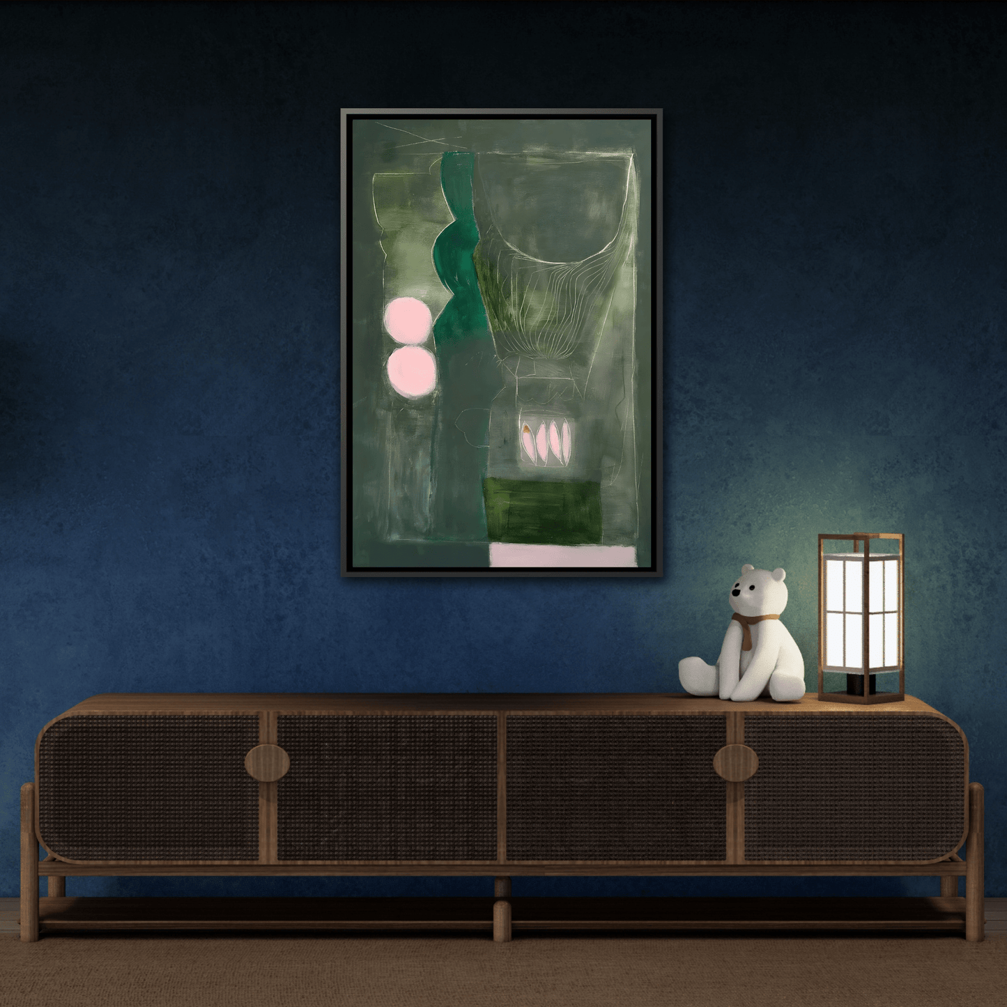 Abstract Eclectic Modern Canvas Painting Print - Extra Large Green Wall Art