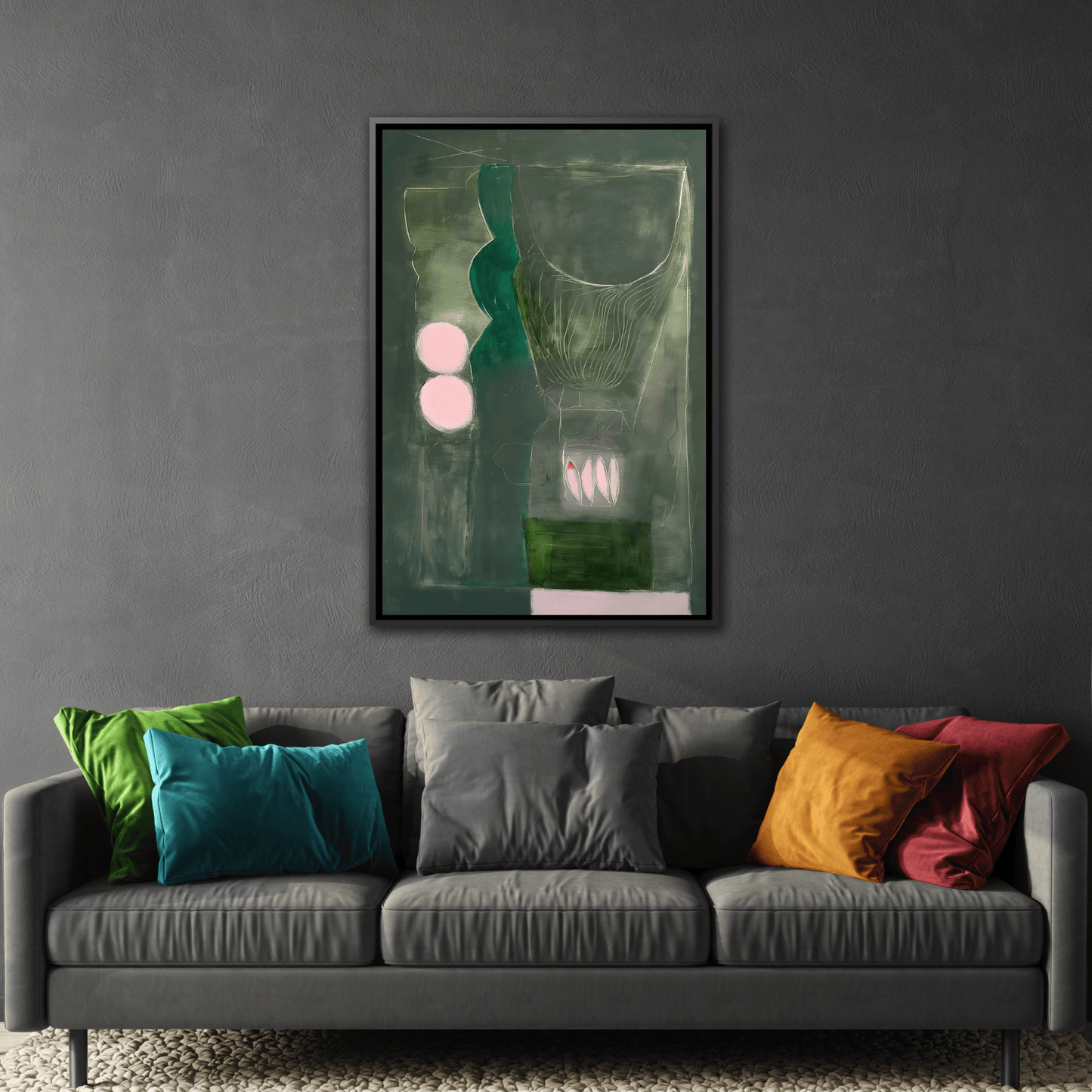 Abstract Eclectic Modern Canvas Painting Print - Extra Large Green Wall Art