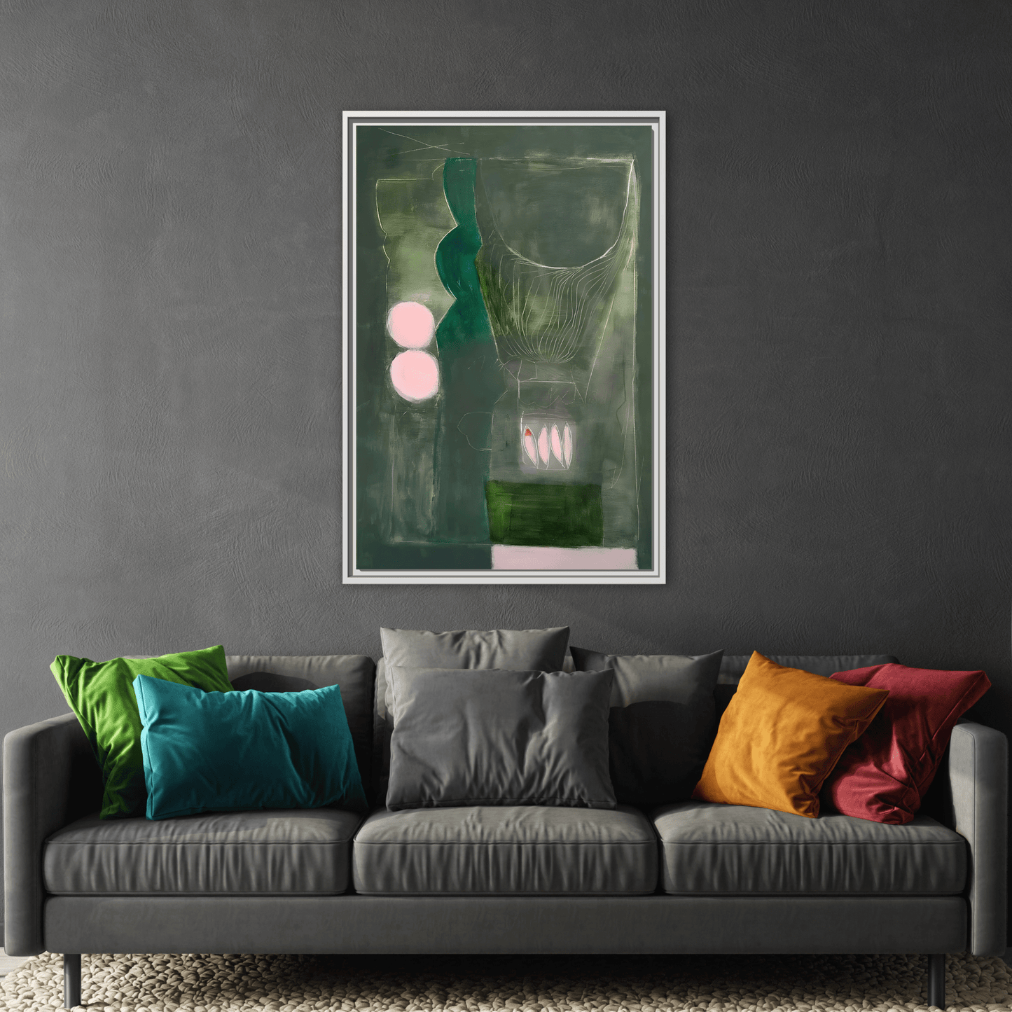 Abstract Eclectic Modern Canvas Painting Print - Extra Large Green Wall Art