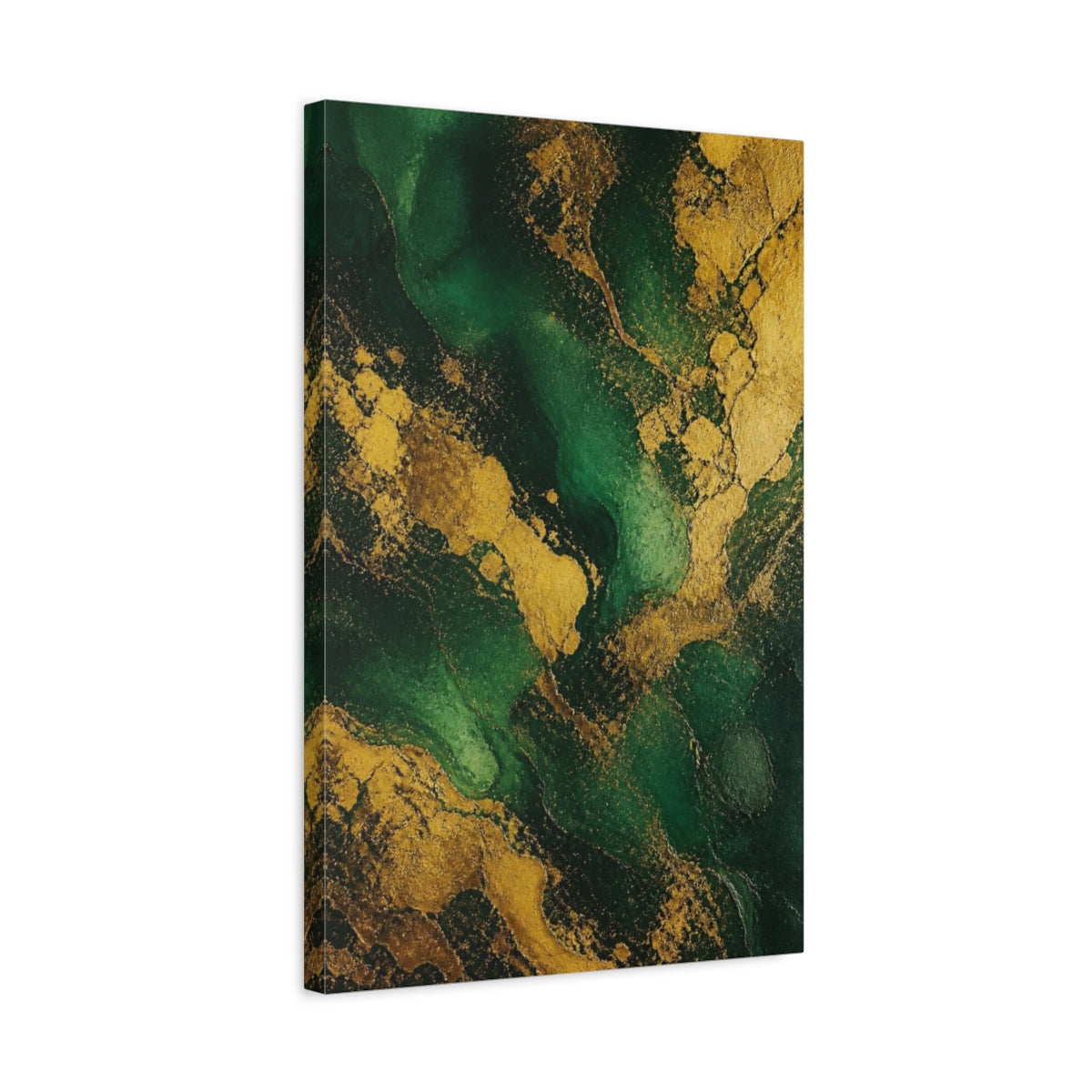 Side Mockup 3. Abstract Emerald Gold Veins shown as canvas print