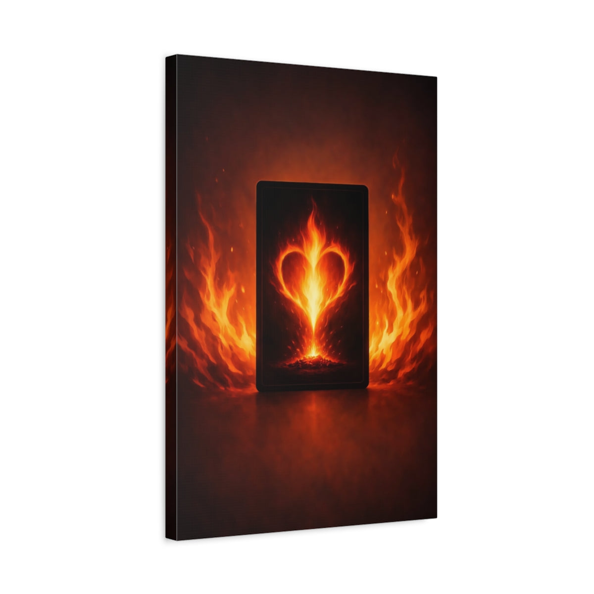 Side Mockup 3. Abstract Fiery Heart Fiery Heart shown as stretched canvas wall art