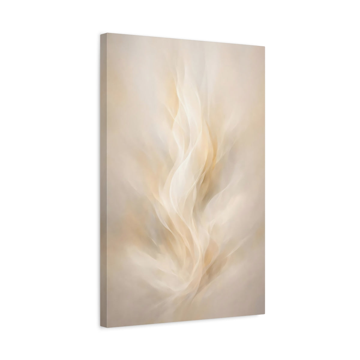Side Mockup 3. Abstract Abstract Flow Cream And Gold shown as stretched canvas wall art
