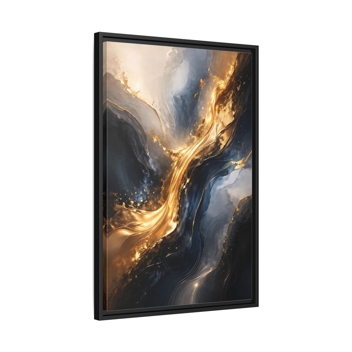Abstract Flow Gold And - Framed Canvas Wall Art Print - YesArtYes