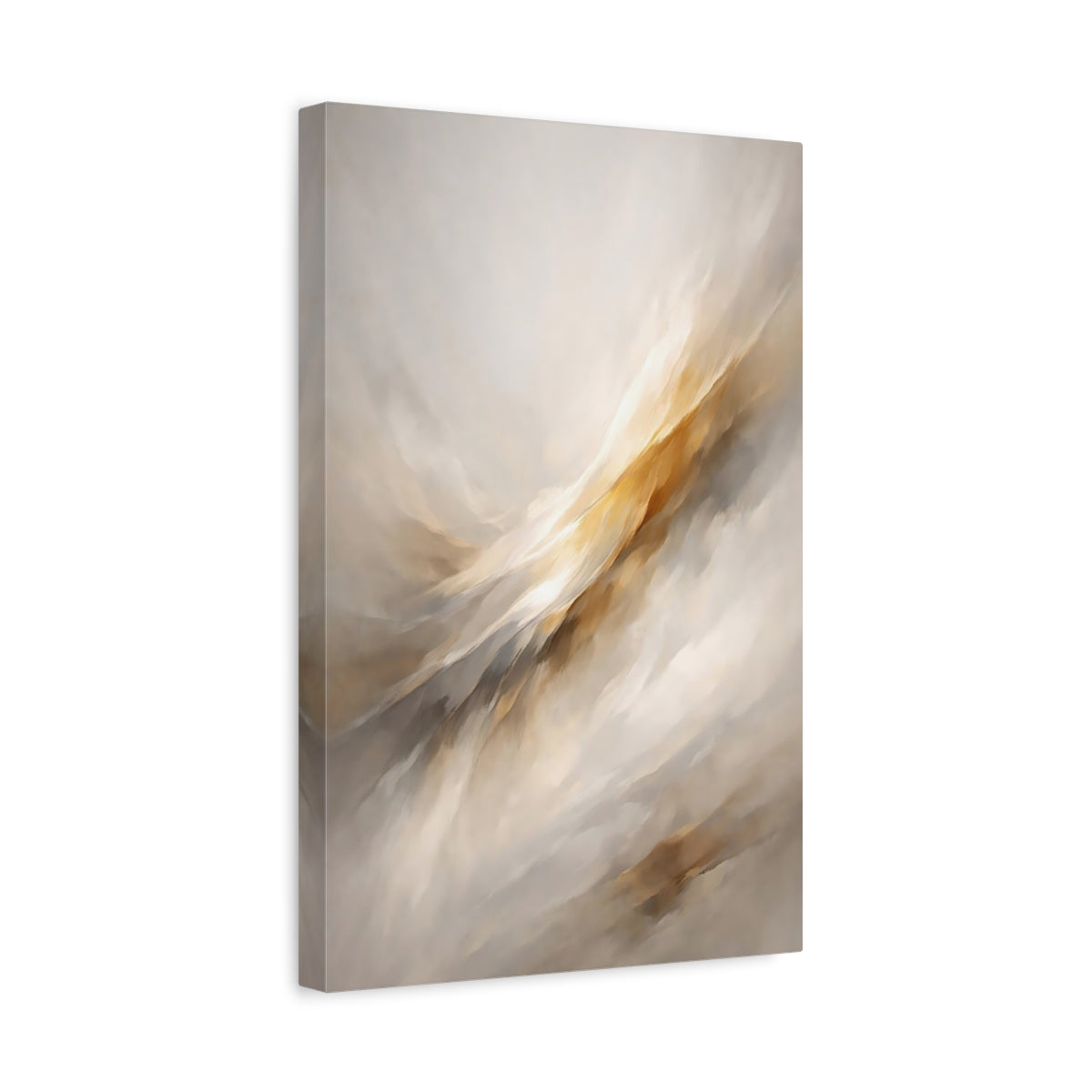 Side Mockup 4. Abstract Abstract Flow Gold And Grey Abstract shown as stretched canvas wall art