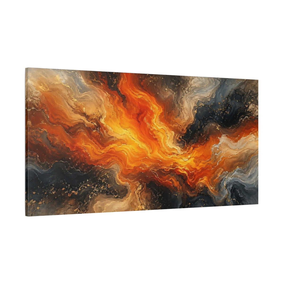 Side Mockup 2. Abstract Abstract Flow Orange Gold Abstract shown as stretched canvas wall art