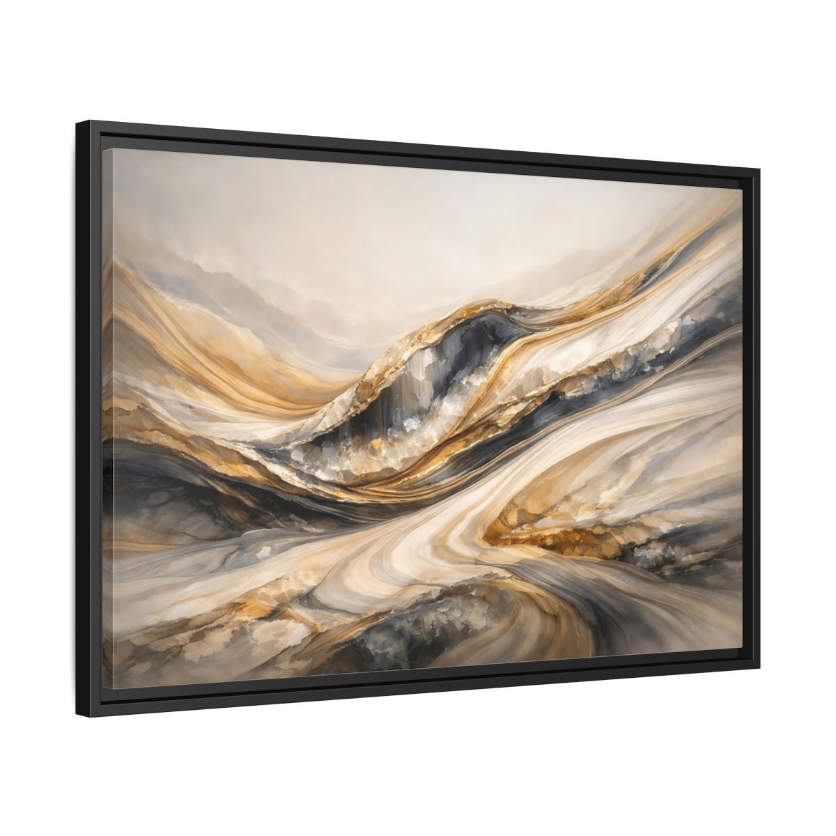Side Mockup 14. Abstract Flowing Stone Gold Grey Abstract shown as stretched canvas wall art