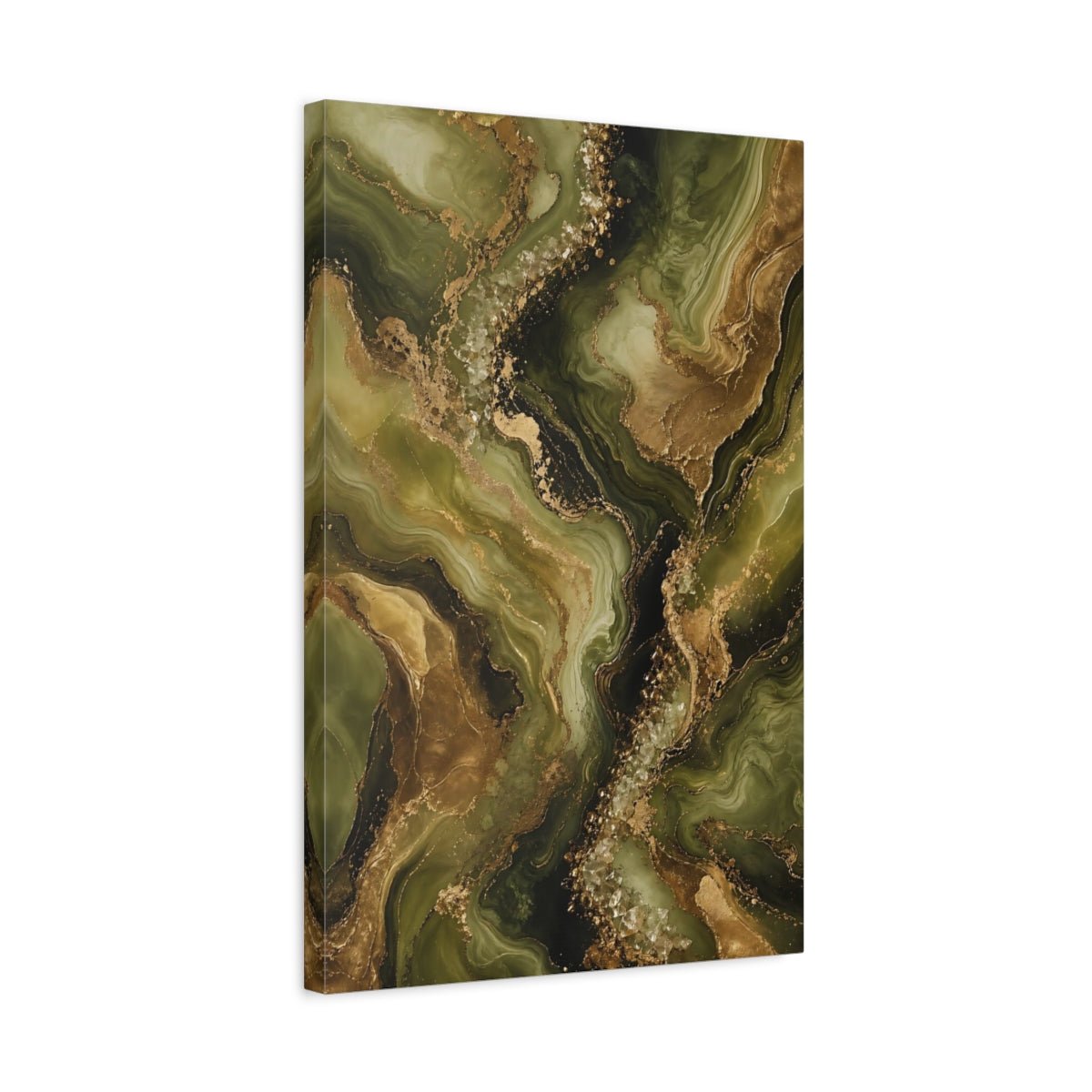 Abstract Fluid Green Gold Canvas Print – Modern Decor for Living Room, Above Sofa - YesArtYes