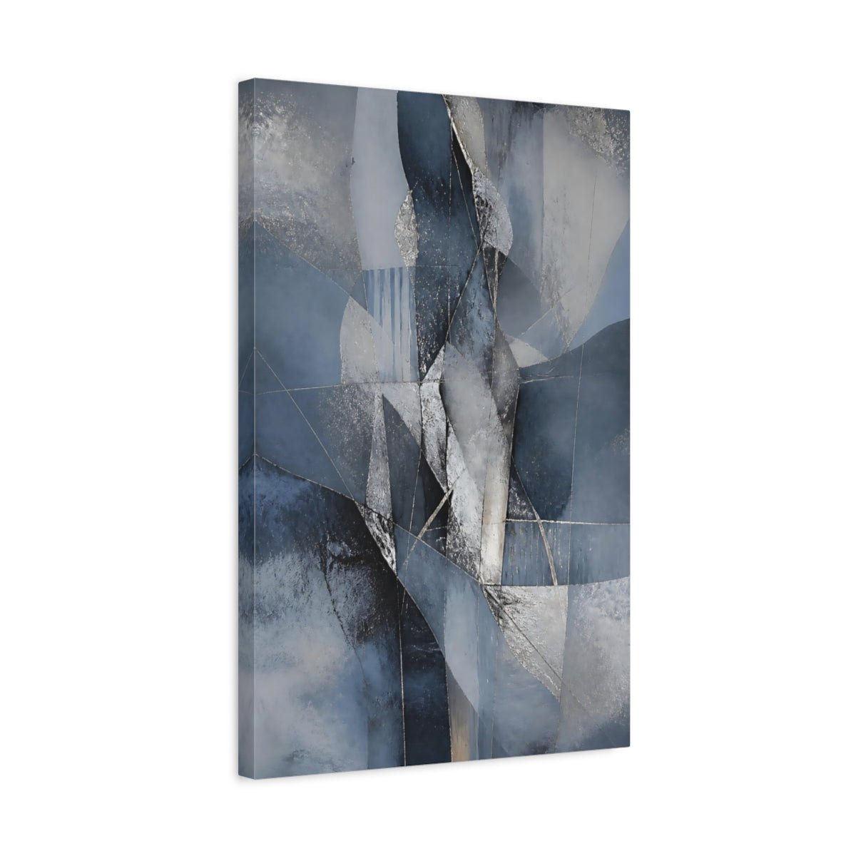 Abstract Forms Blue And Silver Canvas Wall Art Print – Living Room Decor, Large - YesArtYes