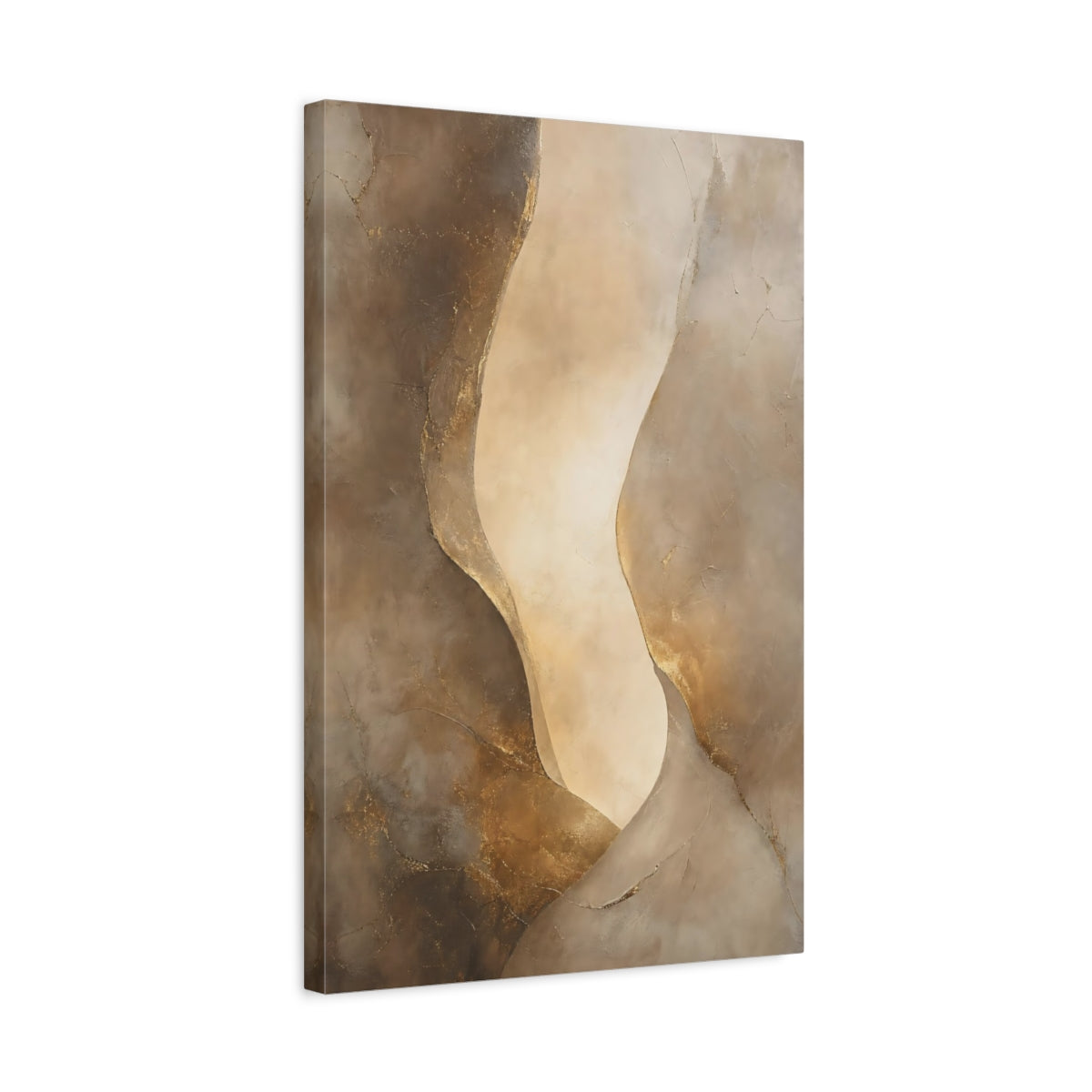 Side Mockup 3. Abstract Abstract Forms Brown Gold Abstract shown as stretched canvas wall art