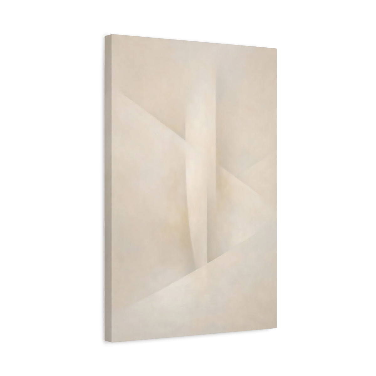 Side Mockup 3. Abstract Abstract Forms Cream And Beige shown as stretched canvas wall art