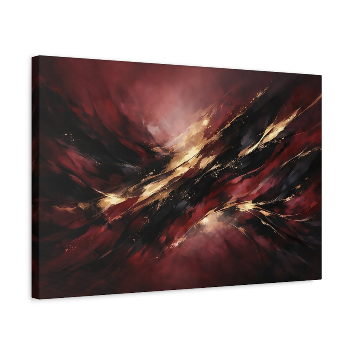Side Mockup 3. Abstract Abstract Forms Dark Red Gold shown as stretched canvas wall art