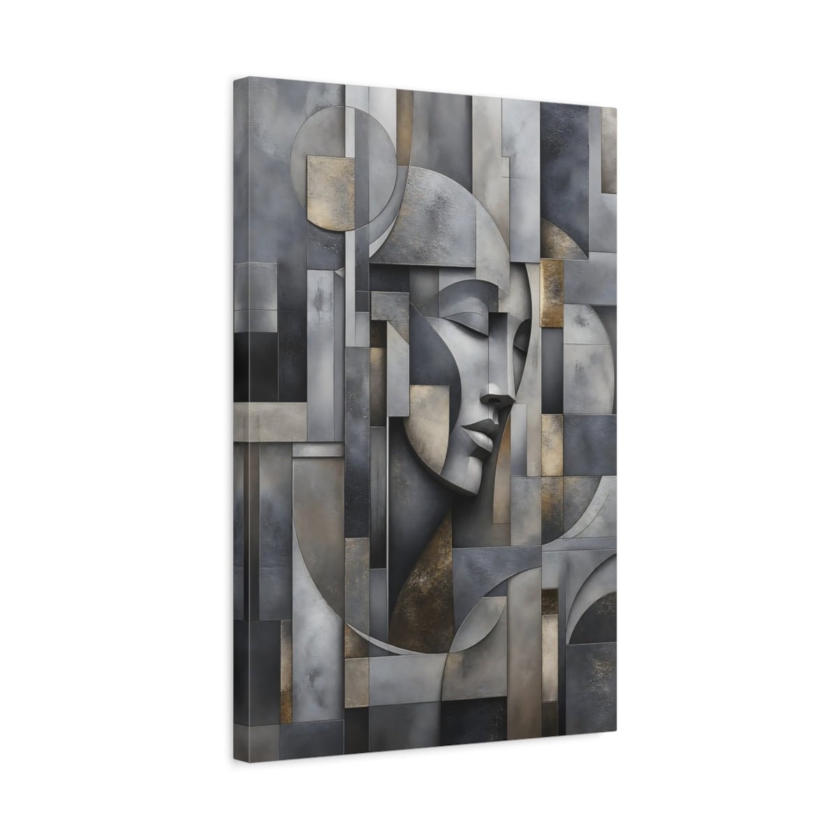 Abstract Geometric Face Grey And Gold Canvas Print – Living Room, Above Couch - YesArtYes