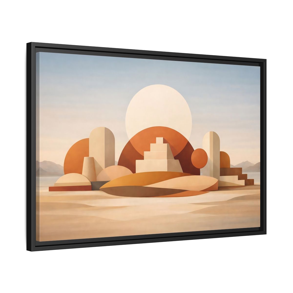 Side Mockup 14. Abstract Geometric Forms Earthy Tones Abstract shown as stretched canvas wall art