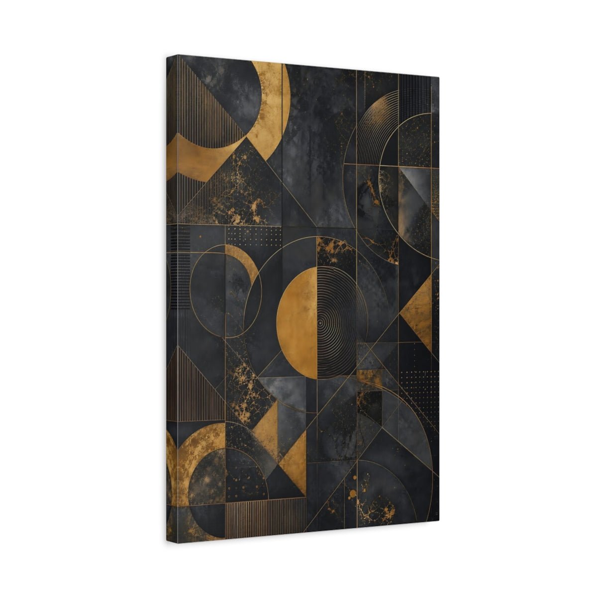 Abstract Geometric Pattern Black And Gold Canvas Wall Art Print – Living Room Decor, Above Console Table - YesArtYes