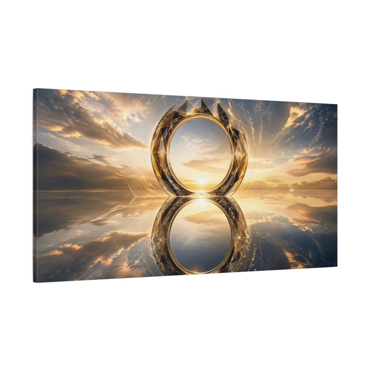 Side Mockup 2. Abstract Geometric Ring Gold Blue Abstract shown as stretched canvas wall art