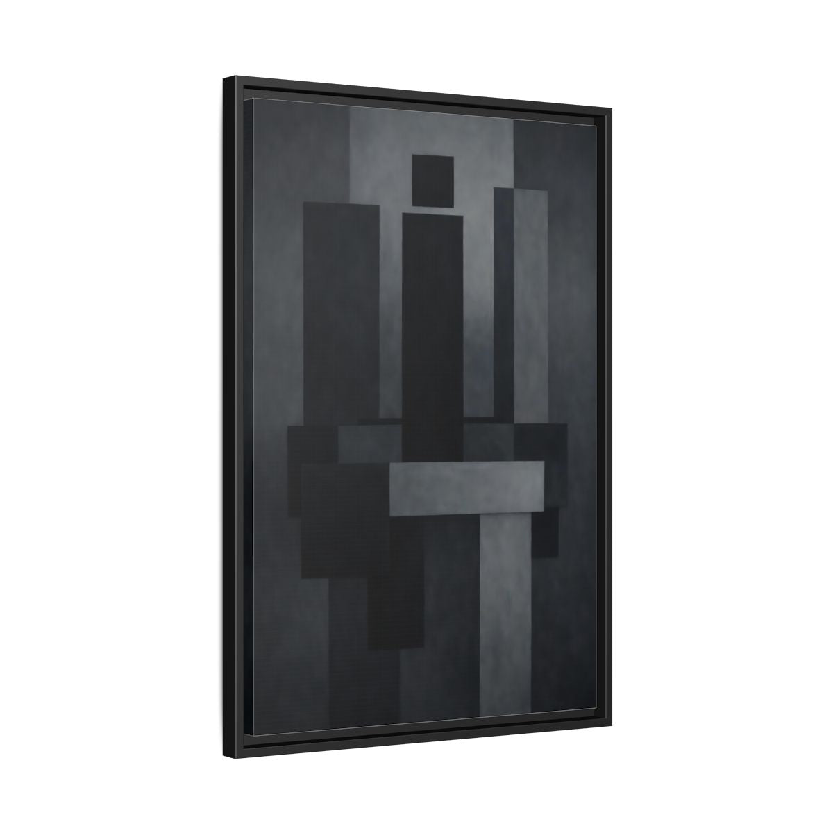 Side Mockup 14. Abstract Geometric Shapes Black And Grey shown as stretched canvas wall art