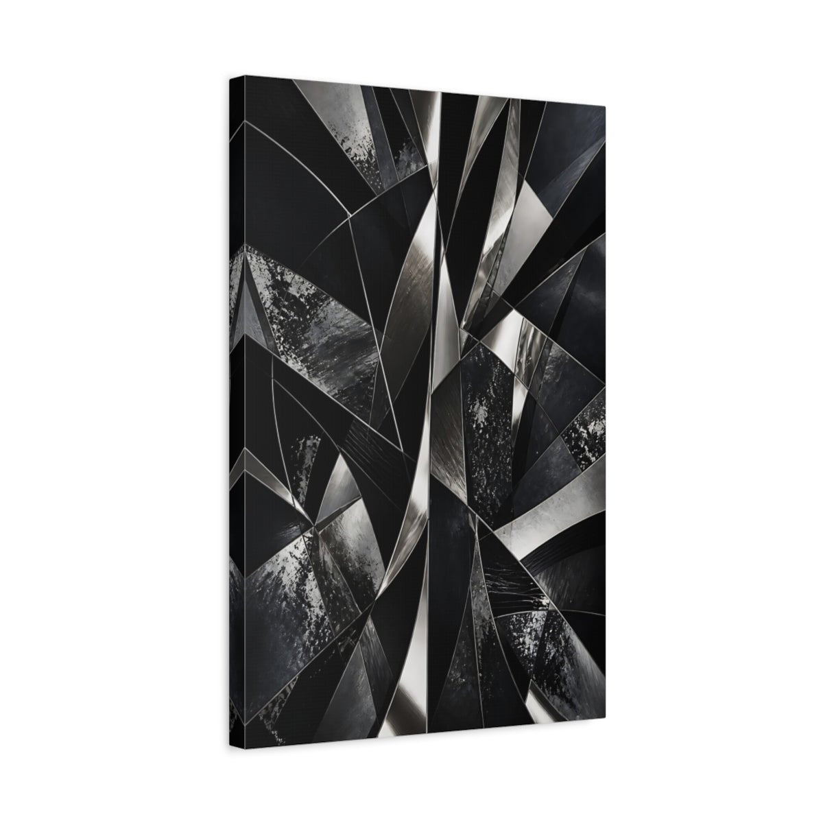 Abstract Geometric Shapes Black And Silver Canvas Print – Living Room, Large Wall - YesArtYes