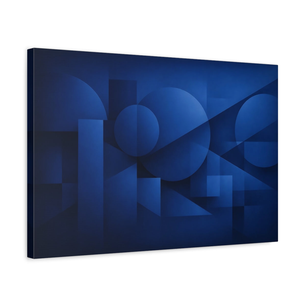 Side Mockup 3. Abstract Geometric Shapes Blue Geometric shown as stretched canvas wall art