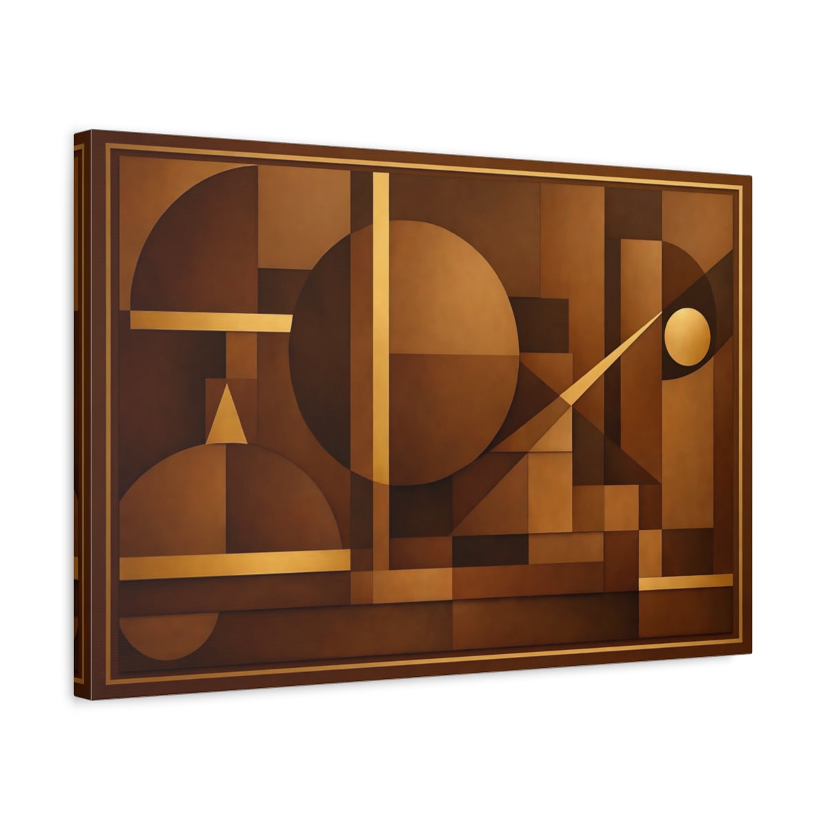 Side Mockup 3. Abstract Geometric Shapes Brown And Gold shown as stretched canvas wall art