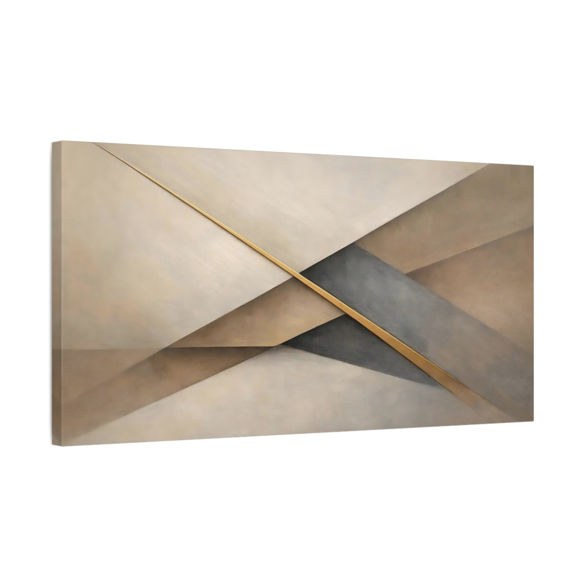 Side Mockup 2. Abstract Geometric Shapes Brown And Gold shown as stretched canvas wall art