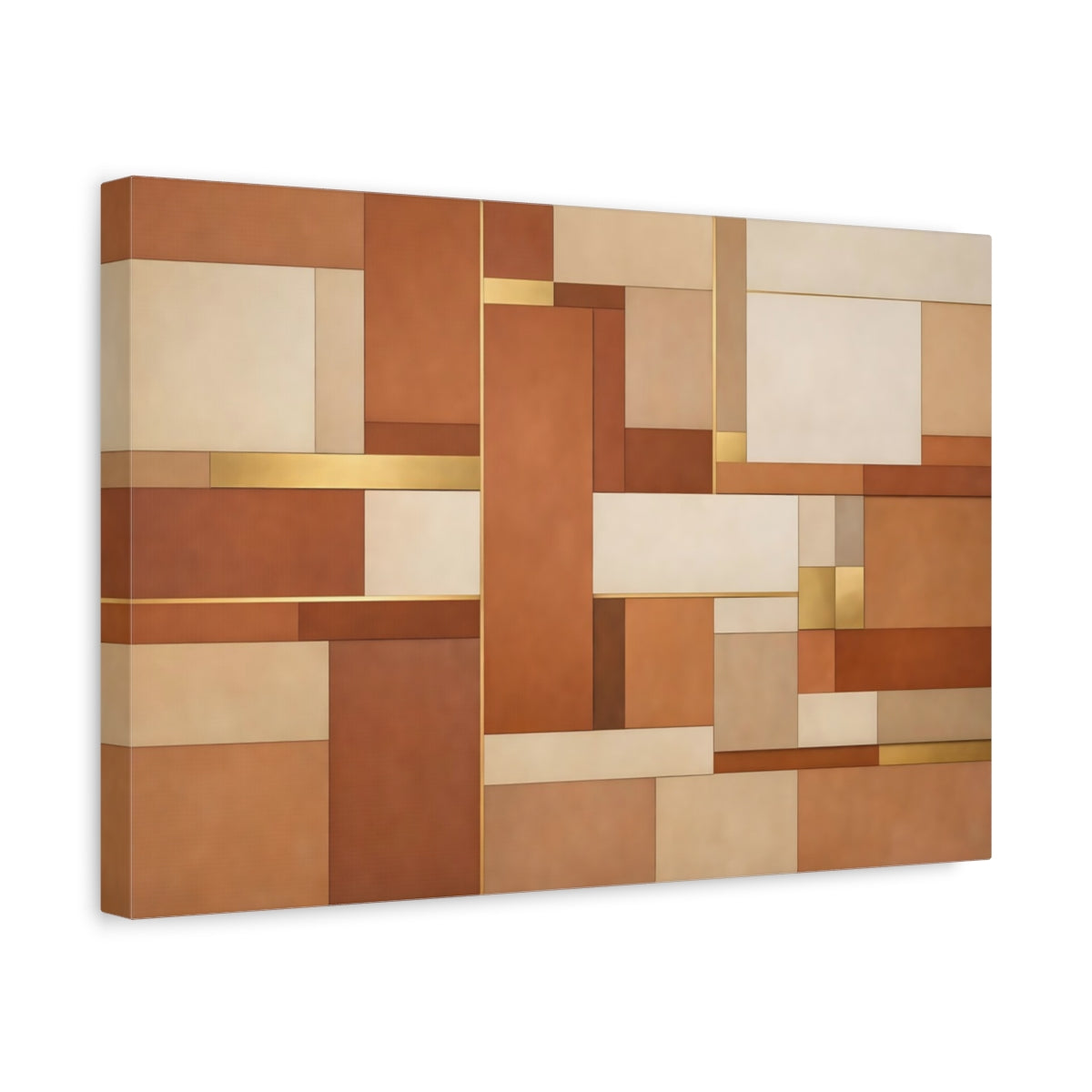 Side Mockup 4. Abstract Geometric Shapes Brown And Gold shown as stretched canvas wall art