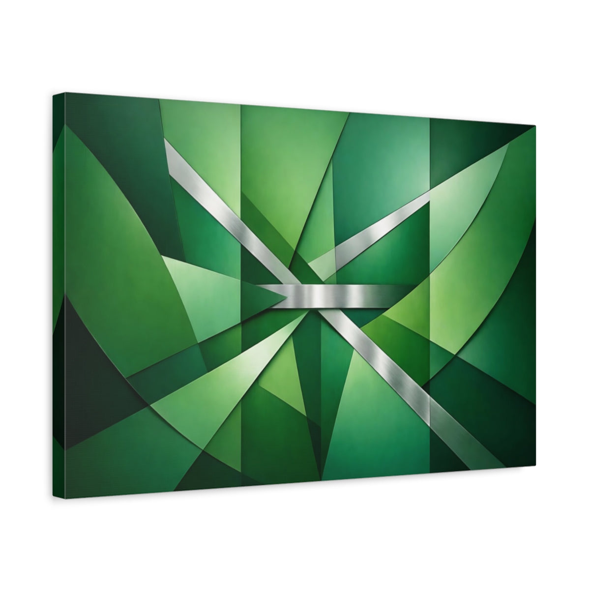 Side Mockup 3. Abstract Geometric Shapes Green Geometric shown as stretched canvas wall art