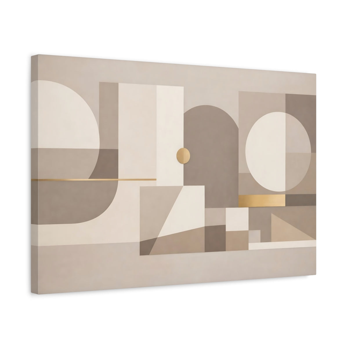 Side Mockup 3. Abstract Geometric Shapes Neutral Gold Geometric shown as stretched canvas wall art