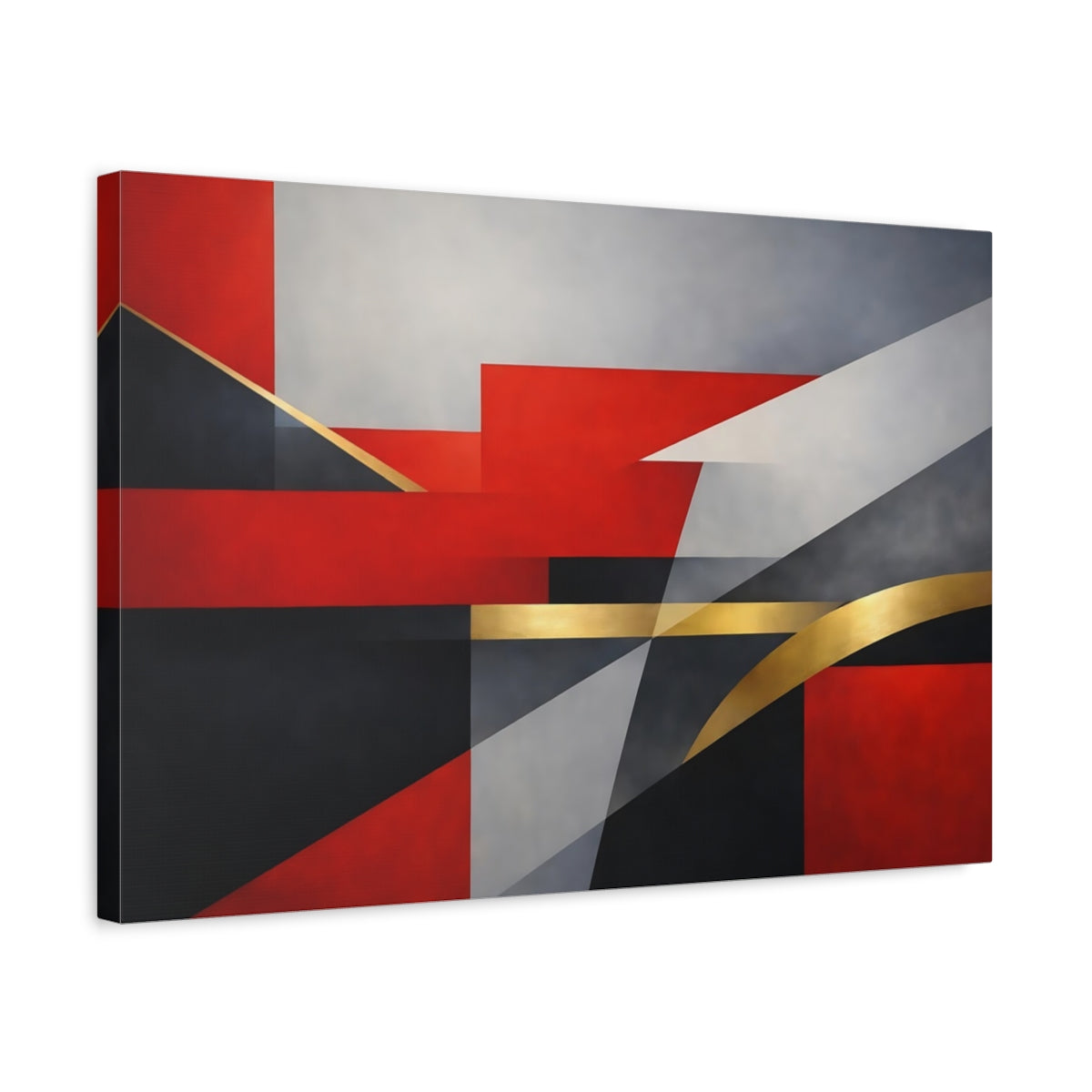 Side Mockup 3. Abstract Geometric Shapes Red Black Gold shown as stretched canvas wall art