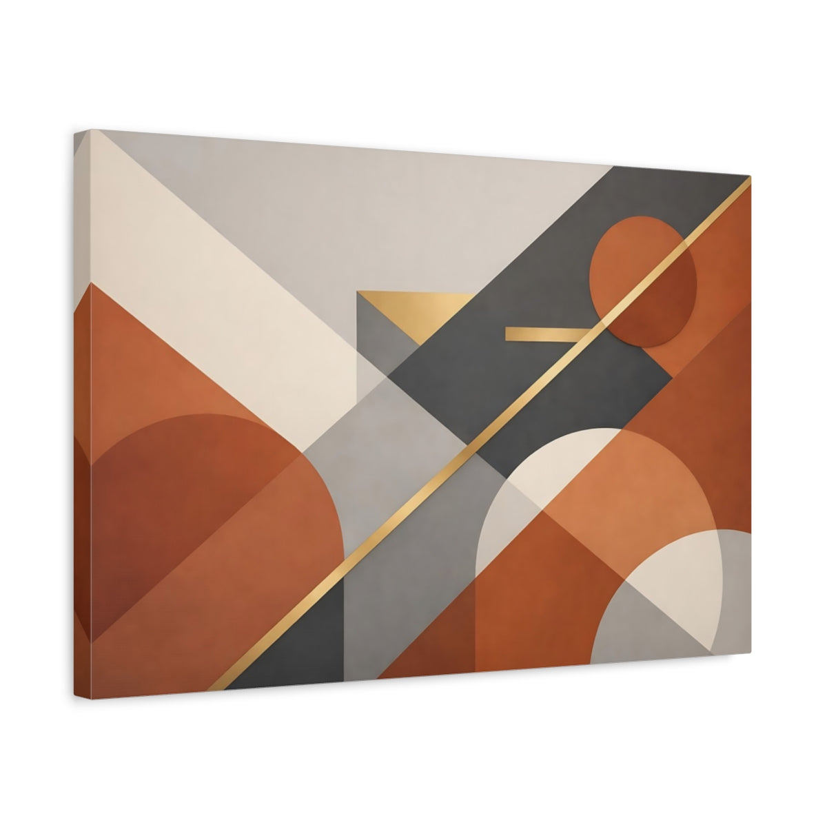 Side Mockup 3. Abstract Geometric Shapes Abstract Terracotta Grey shown as stretched canvas wall art