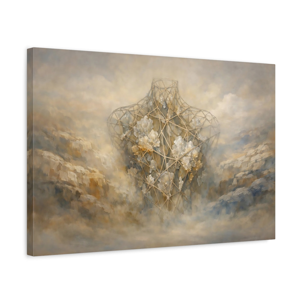 Side Mockup 3. Abstract Geometric Torso Earthy Tones shown as stretched canvas wall art