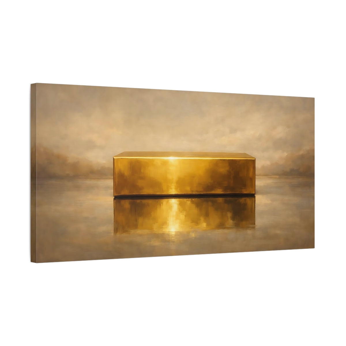 Side Mockup 2. Abstract Gold Bar Gold And Brown shown as stretched canvas wall art