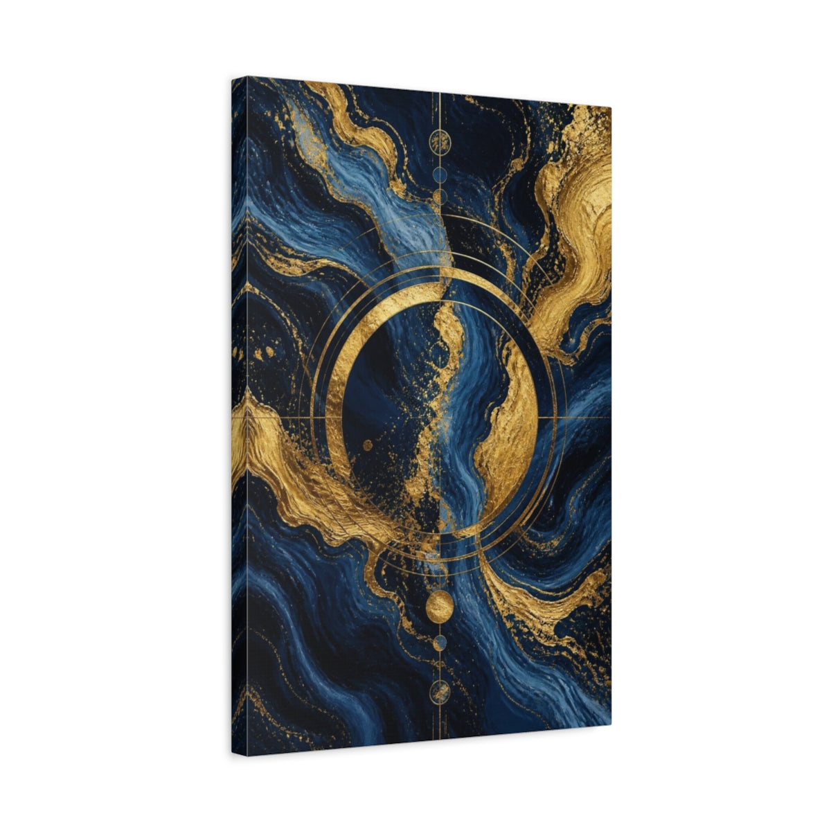 Side Mockup 3. Abstract Gold Circle shown as canvas print