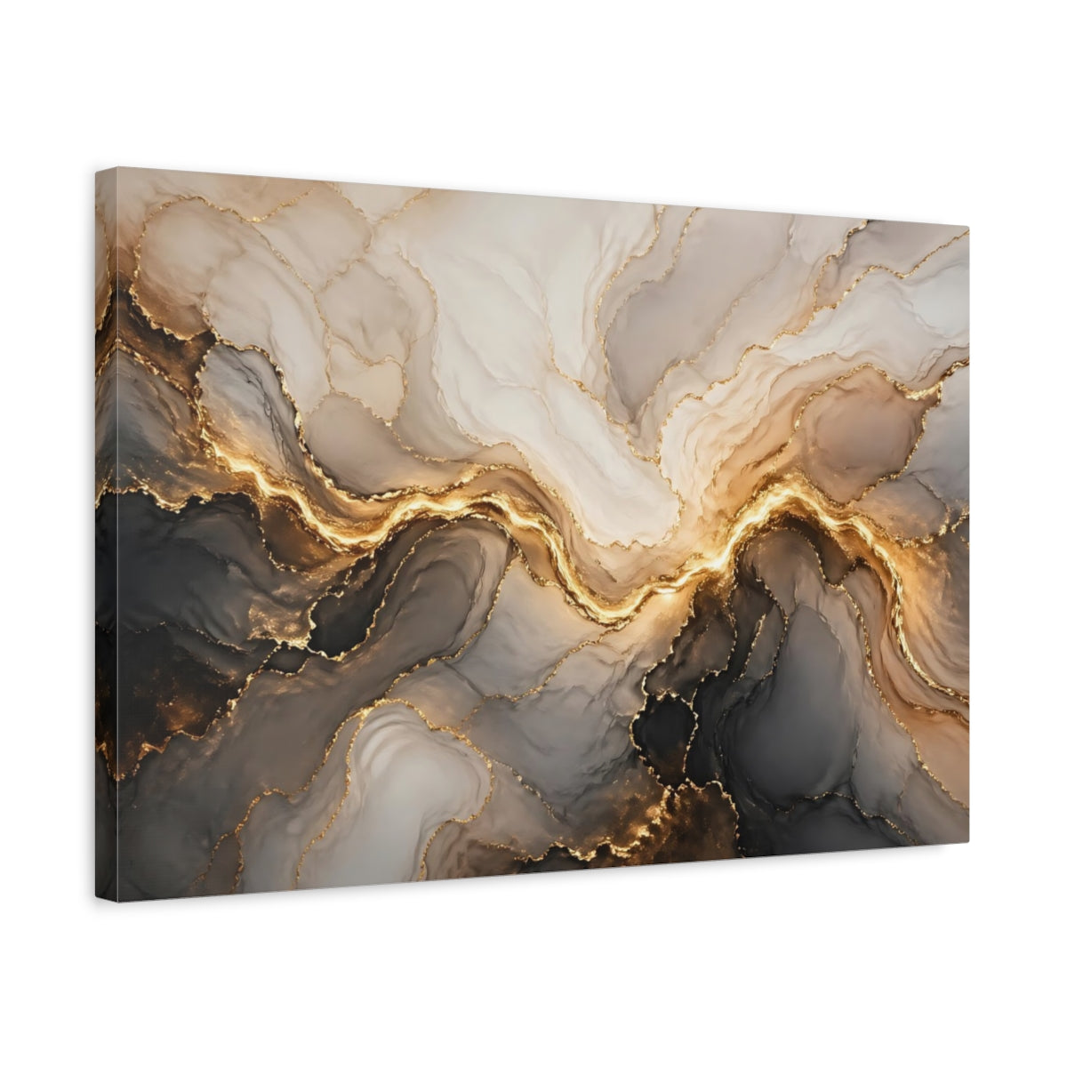 Side Mockup 3. Abstract Gold Marble Gold And Gray Abstract shown as stretched canvas wall art