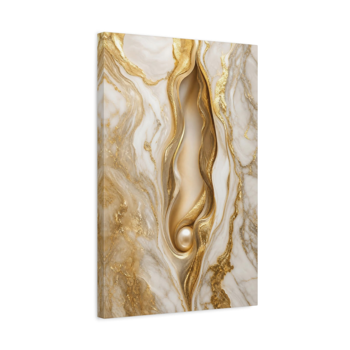 Side Mockup 3. Abstract Gold Marble Gold And White shown as stretched canvas wall art