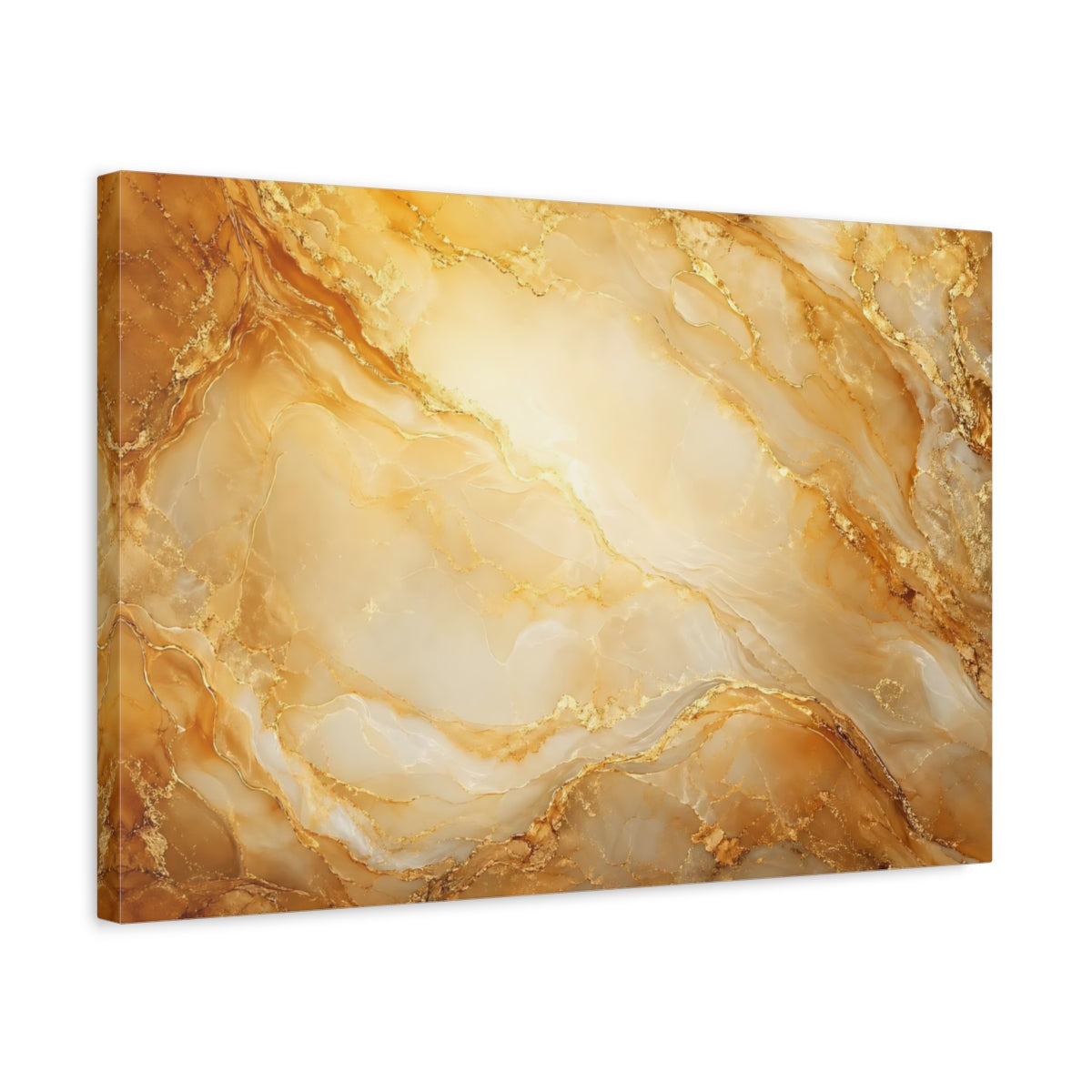 Side Mockup 3. Abstract Gold Marble Gold And White Marble shown as stretched canvas wall art