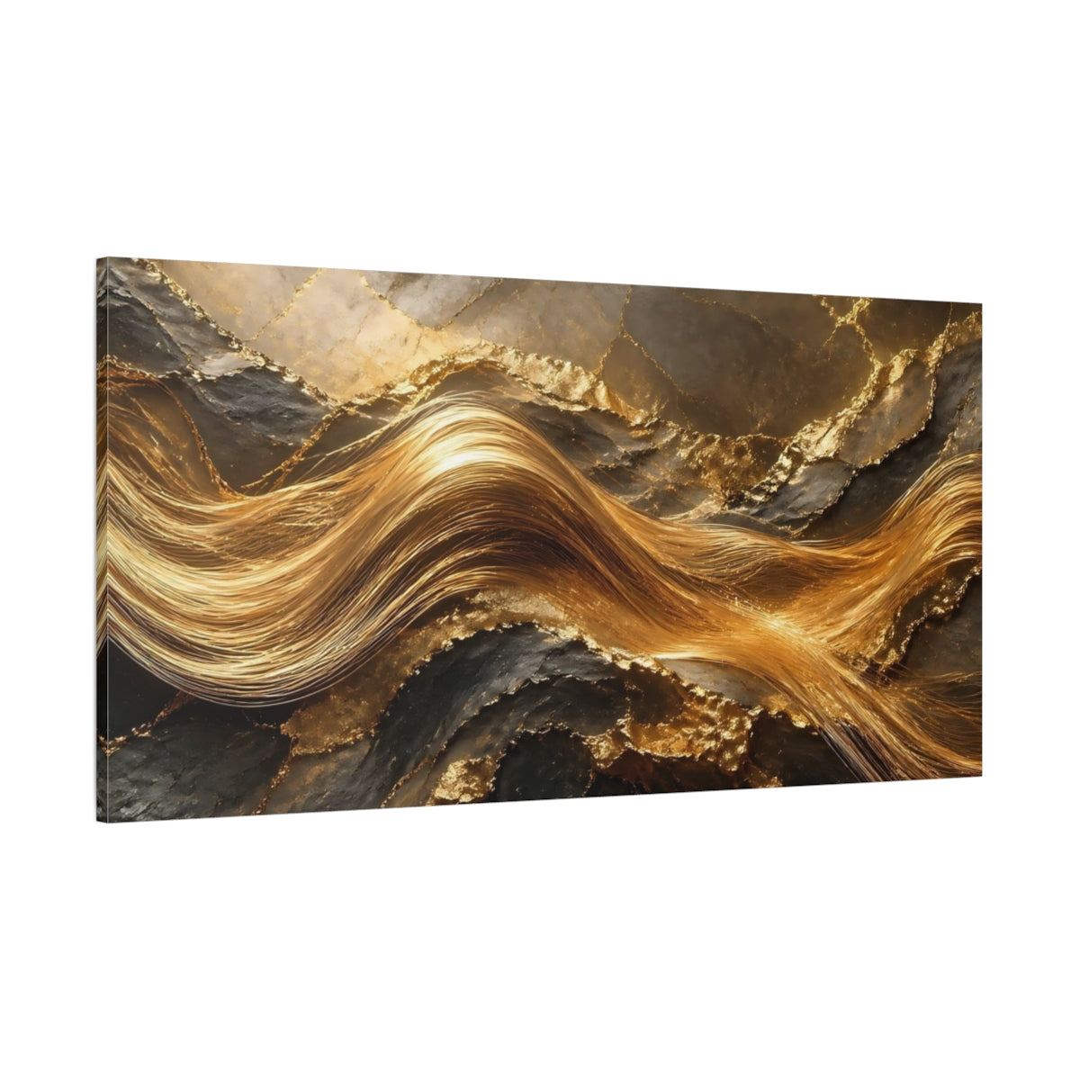 Side Mockup 2. Abstract Gold Texture Gold And Black shown as stretched canvas wall art