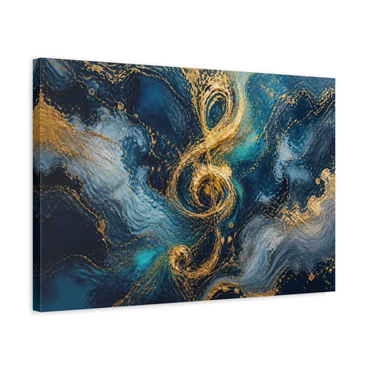 Side Mockup 3. Abstract Gold Treble Clef shown as canvas print