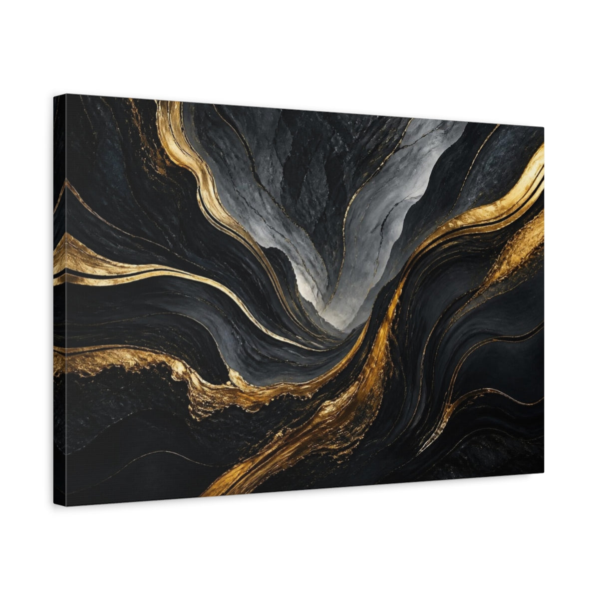 Side Mockup 3. Abstract Gold Vein Valley shown as canvas print
