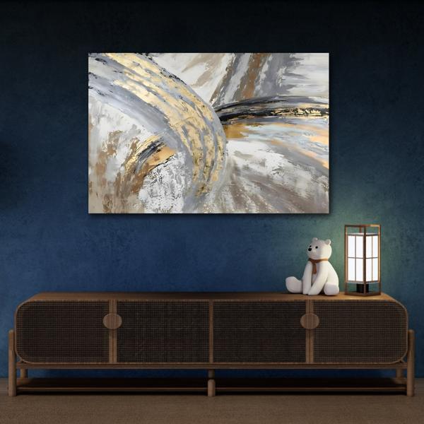 Abstract Golden Grey Canvas Wall Art Print - Large Gold Silver Wall Art - YesArtYes