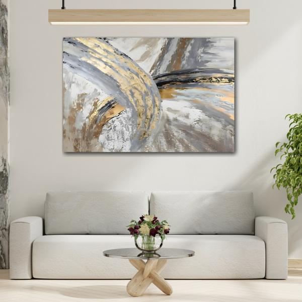 Abstract Golden Grey Canvas Wall Art Print - Large Gold Silver Wall Art - YesArtYes