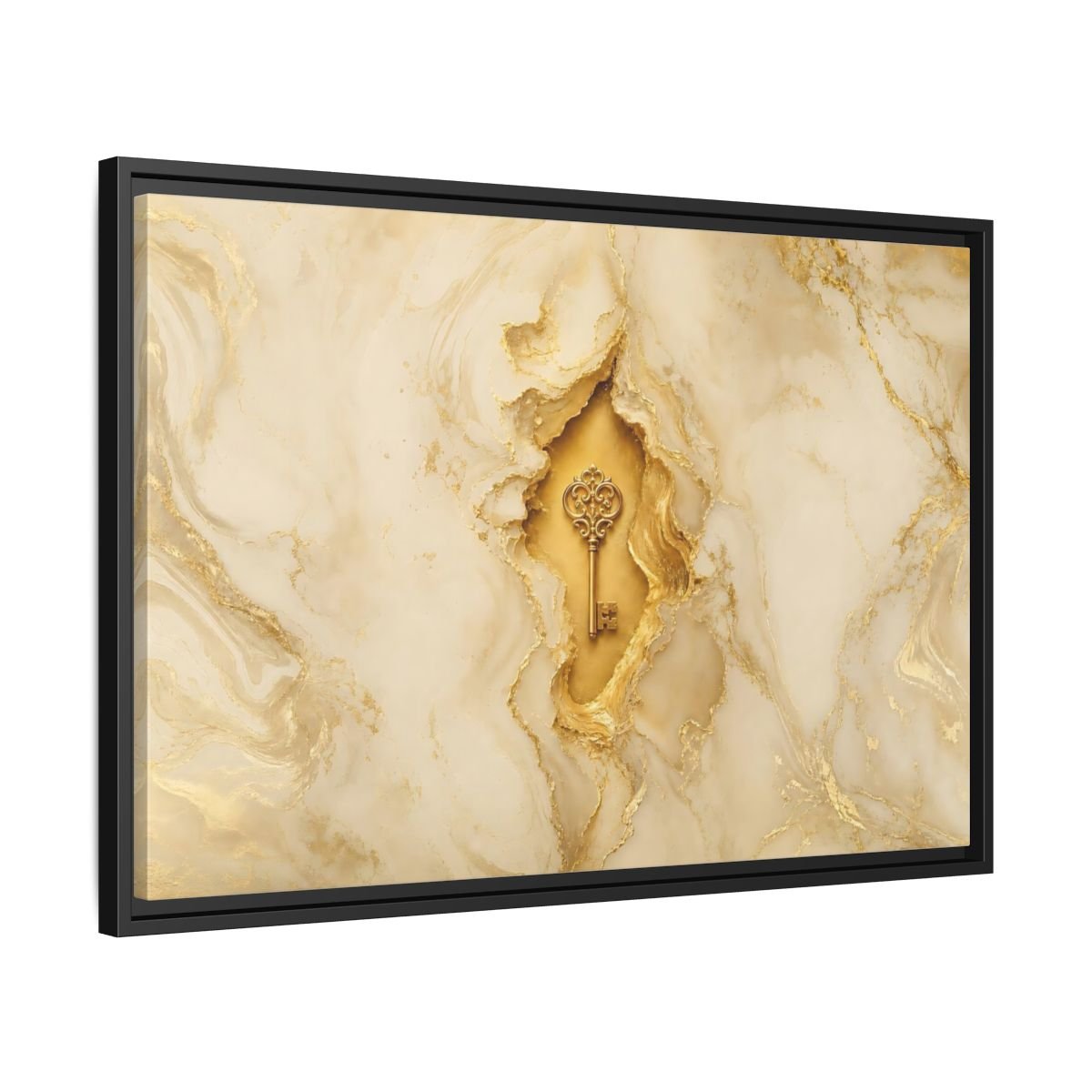 Abstract Golden Key Gold Marble Framed Canvas Print – Luxury Living Room, Above Couch - YesArtYes