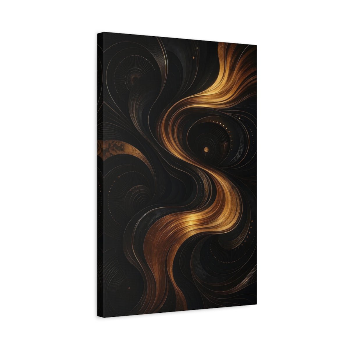 Abstract Golden Swirls Black And Gold Canvas Wall Art Print – modern Living Room, Above Sofa - YesArtYes