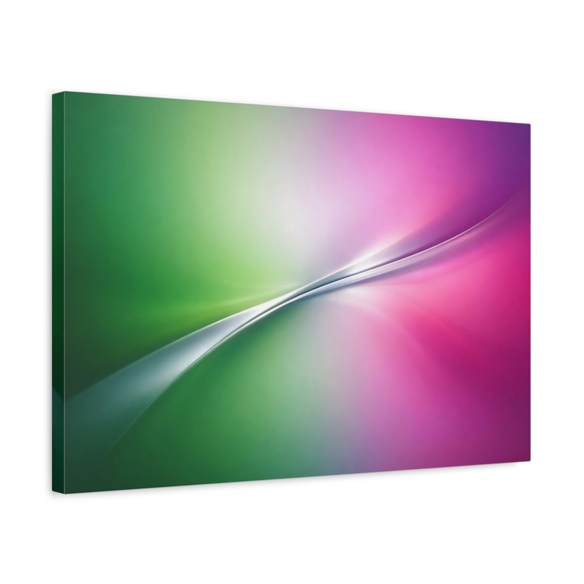 Side Mockup 3. Abstract Abstract Gradient Green Pink Gradient shown as stretched canvas wall art