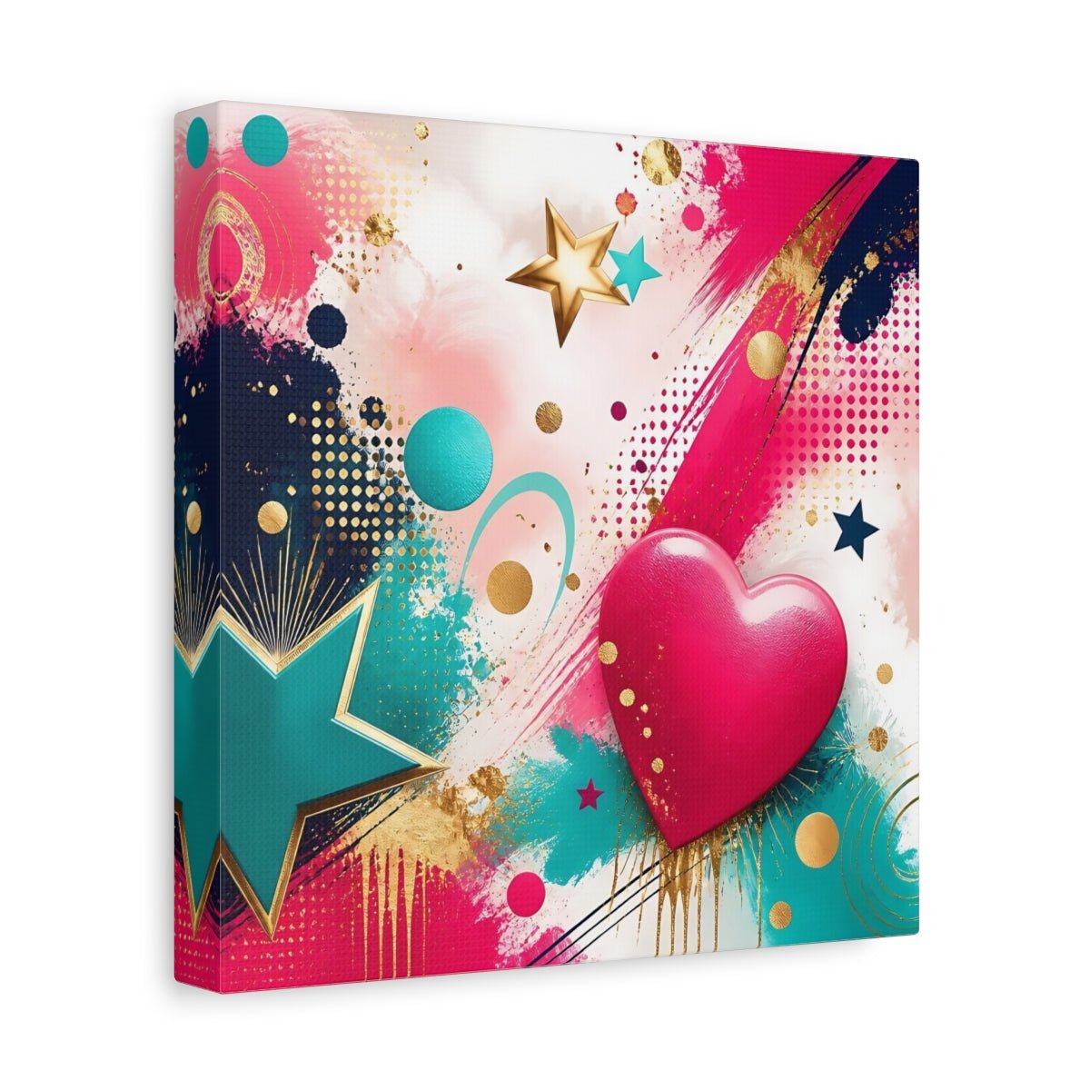 Abstract Heart Pink Gold Canvas Print – Living Room, Above Fireplace, Multi-color - YesArtYes