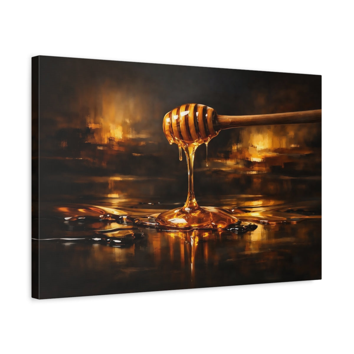 Side Mockup 3. Abstract Honey Dipper Golden Honey shown as stretched canvas wall art